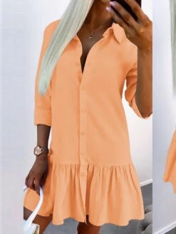 Women's Shirt Dress Casual Dress Mini Dress Outdoor Daily Vacation Polyester Fashion Modern Shirt Collar Ruffle Button Long Sleeve Spring Fall Winter 2023 Loose Fit Black White Orange Letter Pure -HANA Luxury Wear Shop ptodiw1692872478236