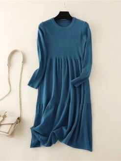 Women's Sweater Dress Jumper Dress Casual Dress Midi Dress Active Plain Outdoor Casual Holiday Vacation Crew Neck Long Sleeve Ruched 2023 Loose Fit Black Red Blue One Size -HANA Luxury Wear Shop ptzsuu1697537719609