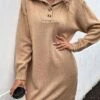 Women's Sweater Dress Jumper Dress Casual Dress Mini Dress Warm Pure Color Outdoor Casual Daily Going Out Lapel Long Sleeve Button 2023 Loose Fit Khaki S M L -HANA Luxury Wear Shop puihhh1695106683831