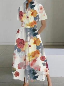 Women's Shirt Dress Casual Dress Swing Dress Maxi Long Dress Outdoor Office Daily Polyester Fashion Modern Shirt Collar Button Pocket Short Sleeve Summer Spring 2023 Loose Fit Black White Pink -HANA Luxury Wear Shop pujkux1689925570048