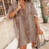 Women's Shirt Dress Short Mini Dress Light Blue Long Sleeve Leopard Button Spring Summer Shirt Collar Stylish Casual Sexy Lantern Sleeve Boom Sale Dress XXL -HANA Luxury Wear Shop puuybo1608551115312