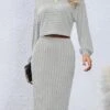 Women's Two Piece Dress Set Casual Dress Skirt Set Outdoor Daily Active Fashion Ribbed Midi Dress Turtleneck Long Sleeve Plain Loose Fit Black Wine Gray Fall Winter S M L XL XXL -HANA Luxury Wear Shop pvhwsn1693294044100