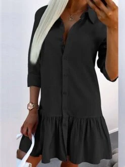 Women's Shirt Dress Casual Dress Mini Dress Outdoor Daily Vacation Polyester Fashion Modern Shirt Collar Ruffle Button Long Sleeve Spring Fall Winter 2023 Loose Fit Black White Orange Letter Pure -HANA Luxury Wear Shop pwuuaa1692872479078