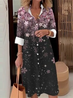 Women's Shirt Dress Casual Dress Midi Dress Outdoor Daily Date Polyester Fashion Modern Shirt Collar Button Pocket Long Sleeve Fall Winter 2023 Loose Fit Pink Blue Purple Heart Ombre S M L XL 2XL -HANA Luxury Wear Shop pxafeu1695367374103