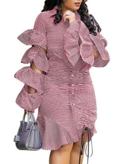 Women's Shirt Dress Sheath Dress Midi Dress Winter Dress Daily Vacation Polyester Cotton Blend Fashion Casual Shirt Collar Lace Up Ruched Long Sleeve Summer Spring Fall 2022 Regular Fit Red Light Blue -HANA Luxury Wear Shop pxzzch1634352966027