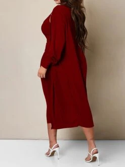 Women's Two Piece Dress Set Casual Dress Skirt Set Home Daily Fashion Streetwear Ribbed Midi Dress Crew Neck Long Sleeve Plain Slim Black White Wine Fall Winter S M L XL XXL -HANA Luxury Wear Shop pykmkj1697597311517