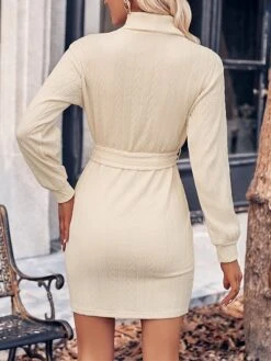 Women's Sweater Dress Jumper Dress Casual Dress Mini Dress Fashion Pure Color Outdoor Casual Daily Going Out Turtleneck Long Sleeve Lace Up 2023 Regular Fit Black Wine Khaki S M L XL -HANA Luxury Wear Shop pytyvp1692340163474