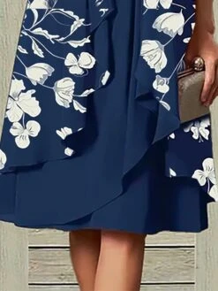 Women's Two Piece Dress Set Party Dress Chiffon Dress Party Outdoor Fashion Elegant Ruffle Print Midi Dress Square Neck 3/4 Length Sleeve Floral Regular Fit Blue Summer Spring S M L XL XXL -HANA Luxury Wear Shop pyxfkm1682567206590