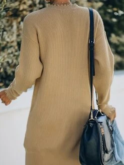 Women's Sweater Dress Jumper Dress Casual Dress Mini Dress Warm Pure Color Outdoor Casual Daily Holiday Crew Neck Long Sleeve 2023 Loose Fit Khaki S M L -HANA Luxury Wear Shop pzawmj1695643731917