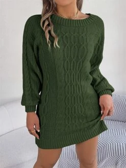 Women's Sweater Dress Jumper Dress Casual Dress Mini Dress Fashion Pure Color Outdoor Holiday Vacation Going Out V Neck Long Sleeve 2023 Loose Fit Green Khaki Gray S M L -HANA Luxury Wear Shop pzcumx1696991829102