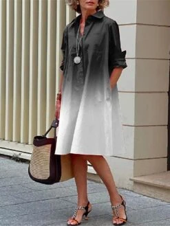 Women's Shirt Dress Casual Dress Shift Dress Midi Dress Outdoor Daily Vacation Polyester Fashion Modern Shirt Collar Button Pocket 3/4 Length Sleeve Summer Spring Fall 2023 Loose Fit Black Red Green -HANA Luxury Wear Shop qaxcss1687684510647