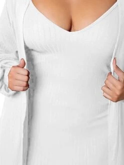 Women's Two Piece Dress Set Casual Dress Skirt Set Home Daily Fashion Streetwear Ribbed Midi Dress Crew Neck Long Sleeve Plain Slim Black White Wine Fall Winter S M L XL XXL -HANA Luxury Wear Shop qcofcl1697597300702