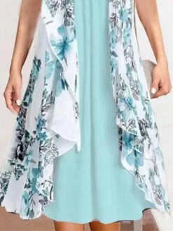 Women's Two Piece Dress Set Casual Dress Chiffon Dress Daily Holiday Fashion Modern Print Midi Dress Crew Neck Short Sleeve Floral Regular Fit Blue Summer Spring S M L XL XXL -HANA Luxury Wear Shop qdmopw1681727714490