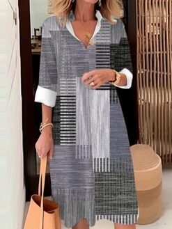 Women's Shirt Dress Casual Dress Midi Dress Outdoor Office Daily Polyester Fashion Modern Shirt Collar Button Pocket Long Sleeve Fall Winter 2023 Loose Fit Yellow Blue Purple Plaid Striped S M L XL -HANA Luxury Wear Shop qdunxb1694070530634