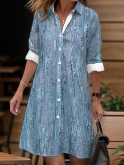 Women's Shirt Dress Casual Dress Midi Dress Outdoor Daily Date Polyester Fashion Modern Shirt Collar Button Pocket Long Sleeve Fall Winter 2023 Loose Fit Yellow Pink Dark Pink Floral Striped S M L XL -HANA Luxury Wear Shop qesdsw1695204763056