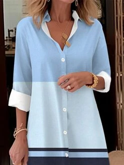 Women's Shirt Dress Casual Dress Midi Dress Outdoor Office Daily Polyester Fashion Modern Shirt Collar Button Pocket Long Sleeve Fall Winter 2023 Loose Fit Pink Blue Striped S M L XL 2XL -HANA Luxury Wear Shop qeuzdx1693902575729