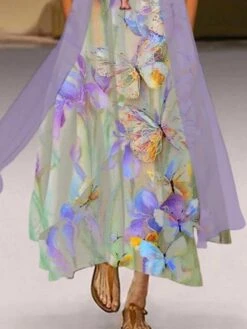 Women's Dress Set Two Piece Dress A Line Dress Maxi Long Dress Light Green Purple Short Sleeve Animal Ruched Spring Summer Crew Neck Casual Daily Vacation 2023 S M L XL XXL 3XL -HANA Luxury Wear Shop qfbjih1664181203269