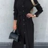 Women's Shirt Dress Shift Dress Swing Dress Maxi Long Dress Winter Dress Daily Holiday Polyester Elegant Classic Shirt Collar Button With Belt Long Sleeve Spring Fall Winter 2023 Regular Fit Black -HANA Luxury Wear Shop qgpsto1663559804097