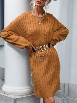 Women's Sweater Dress Jumper Dress Casual Dress Mini Dress Warm Pure Color Outdoor Casual Daily Going Out Crew Neck Long Sleeve 2023 Loose Fit Camel S M L -HANA Luxury Wear Shop qhnodu1695106687939