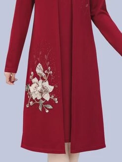 Women's Two Piece Dress Set Print Dress Outdoor Vacation Casual Print Midi Dress Stand Collar Long Sleeve Floral Loose Fit Pink Wine Blue Fall Winter XL XXL XXXL 4XL 5XL -HANA Luxury Wear Shop qhzjrf1675853172670