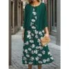 Women's Two Piece Dress Set Casual Dress Swing Dress Outdoor Office Fashion Streetwear Print Midi Dress Crew Neck 3/4 Length Sleeve Floral Regular Fit Red Green Fall Winter S M L XL XXL -HANA Luxury Wear Shop qifajg1695644967449