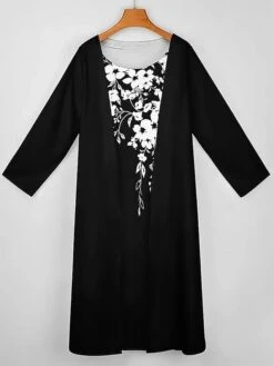 Women's Two Piece Dress Set Casual Dress Print Dress Daily Holiday Fashion Modern Print Long Dress Maxi Dress Crew Neck Long Sleeve Floral Regular Fit Black Summer Spring S M L XL XXL -HANA Luxury Wear Shop qixjbj1695190610399
