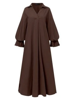 Women's Shirt Dress Casual Dress Cotton Linen Dress Maxi Long Dress Linen / Cotton Blend Basic Classic Outdoor Daily Vacation Shirt Collar Button Split Long Sleeve Spring Fall Autumn 2023 Loose Fit -HANA Luxury Wear Shop qkdyre1692084360314