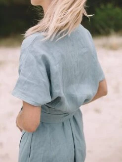 Women's Casual Dress Cotton Linen Dress Wrap Dress Midi Dress Linen / Cotton Blend Fashion Classic Style Outdoor Daily Holiday V Neck Lace Up Pocket Short Sleeve Fall Winter Autumn 2023 Loose Fit -HANA Luxury Wear Shop qlodej1694087198493