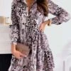 Women's Shirt Dress Casual Dress Mini Dress Outdoor Daily Date Polyester Fashion Modern Shirt Collar Ruched Print Long Sleeve Spring Fall Winter 2023 Regular Fit Purple Snake Print S M L XL 2XL