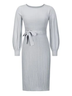 Women's Sweater Dress Jumper Dress Casual Dress Midi Dress Fashion Plain Outdoor Daily Going Out Crew Neck Long Sleeve Ruched 2023 Regular Fit Black Green Khaki S M L XL XXL -HANA Luxury Wear Shop qnjlgm1694427788865