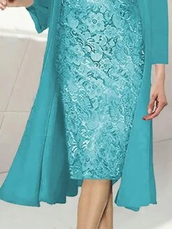 Women's Two Piece Dress Set Party Dress Lace Dress Formal Party Fashion Party Lace Midi Dress Crew Neck Long Sleeve Plain Regular Fit Green Fall Winter S M L XL -HANA Luxury Wear Shop qodxfq1694165922187