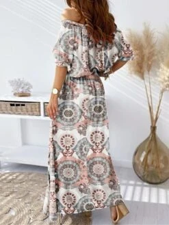 Women's Two Piece Dress Set Casual Dress Skirt Set Outdoor Daily Modern Casual Pocket Drawstring Long Dress Maxi Dress Off Shoulder Half Sleeve Floral Loose Fit Blue Gray Summer Spring S M L XL XXL -HANA Luxury Wear Shop qoofpj1681958074889