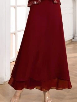 Women's Two Piece Dress Set Velvet Dress Party Dress Party Wedding Guest Elegant Modern Patchwork Long Dress Maxi Dress Crew Neck Long Sleeve Plain Regular Fit Wine Fall Winter S M L XL XXL -HANA Luxury Wear Shop qotgvm1697711876263