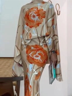 Women's Two Piece Dress Set Casual Dress Skirt Set Outdoor Date Fashion Streetwear Print Long Dress Maxi Dress Stand Collar Long Sleeve Floral Regular Fit Beige Fall S M L XL XXL -HANA Luxury Wear Shop qozksn1693278140490