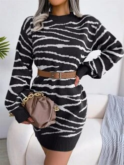 Women's Sweater Dress Winter Dress Jumper Dress Mini Dress Ruched Daily Date Going Out Active Fashion Crew Neck Long Sleeve 2023 Loose Fit Black Khaki Gray Color S M L Size -HANA Luxury Wear Shop qpcize1692869004851