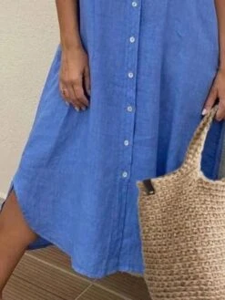 Women's Casual Dress Cotton Linen Dress Shift Dress Midi Dress Bamboo Fashion Basic Outdoor Daily Vacation V Neck Basic Half Sleeve Summer Spring 2023 Loose Fit Blue Plain S M L XL 2XL -HANA Luxury Wear Shop qrrvaw1684406357503