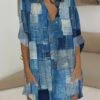 Women's Shirt Dress Casual Dress Shift Dress Mini Dress Outdoor Date Vacation Polyester Fashion Modern V Neck Button Pocket 3/4 Length Sleeve Summer Spring 2023 Regular Fit Blue Geometric Color Block -HANA Luxury Wear Shop qrwjfw1676270473519