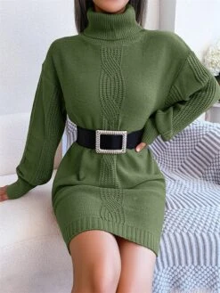 Women's Sweater Dress Winter Dress Jumper Dress Mini Dress Ruched Daily Date Going Out Active Fashion Turtleneck Long Sleeve 2023 Loose Fit White Khaki Army Green Color S M L Size -HANA Luxury Wear Shop qwfwgp1692863442144