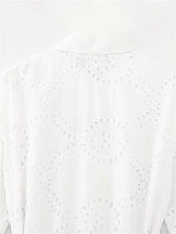 Women's Shirt Dress Casual Dress Midi Dress Outdoor Daily Vacation Cotton Fashion Modern Shirt Collar Lace Up Button Long Sleeve Fall Winter 2023 Regular Fit White Pure Color XS S M L -HANA Luxury Wear Shop qwlviu1695644912675