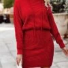 Women's Jumper Dress Casual Dress Bodycon Mini Dress Fashion Pure Color Outdoor Casual Daily Going Out V Neck Long Sleeve 2023 Regular Fit Black Red Dark Gray S M L -HANA Luxury Wear Shop qxubcp1692090281152