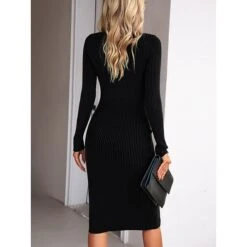 Women's Sweater Dress Winter Dress Jumper Dress Midi Dress Split Daily Date Going Out Active Fashion Crew Neck Long Sleeve 2023 Slim Black Blue Green Color S M L XL Size -HANA Luxury Wear Shop qxvfru1692353016823