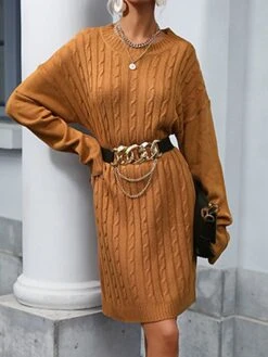 Women's Sweater Dress Jumper Dress Casual Dress Mini Dress Warm Pure Color Outdoor Casual Daily Going Out Crew Neck Long Sleeve 2023 Loose Fit Camel S M L -HANA Luxury Wear Shop qymrcu1695106685704
