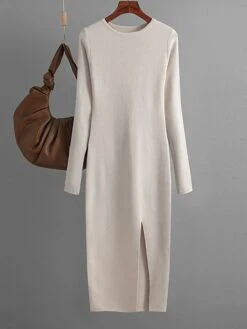 Women's Sweater Dress Jumper Dress Winter Dress Midi Dress Warm Plain Outdoor Daily Vacation Going Out Crew Neck Long Sleeve 2023 Slim Black Sky Blue Green One Size -HANA Luxury Wear Shop qyyfin1697767722705