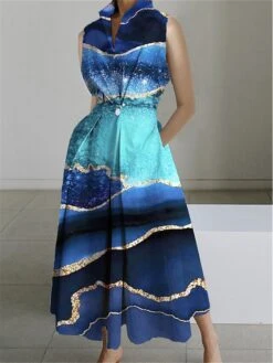 Women's Shirt Dress Casual Dress Swing Dress Maxi Long Dress Outdoor Office Daily Polyester Fashion Modern Shirt Collar Button Pocket Sleeveless Summer Spring 2023 Loose Fit White Red Navy Blue Color -HANA Luxury Wear Shop qzecya1690859482020