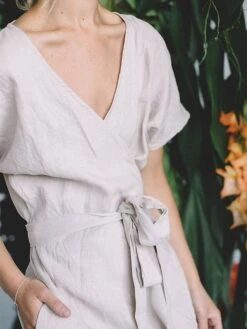 Women's Casual Dress Cotton Linen Dress Wrap Dress Midi Dress Linen / Cotton Blend Fashion Classic Style Outdoor Daily Holiday V Neck Lace Up Pocket Short Sleeve Fall Winter Autumn 2023 Loose Fit -HANA Luxury Wear Shop qzzngr1694087199828