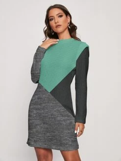Women's Sweater Dress Jumper Dress Casual Dress Midi Dress Warm Color Block Outdoor Daily Holiday Vacation Round Neck Long Sleeve 2023 Regular Fit Blue Khaki XS S M L XL XXL 3XL One Size -HANA Luxury Wear Shop ramllj1697538184669
