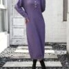 Women's Sweater Dress Winter Dress Jumper Dress Midi Dress Button Daily Date Going Out Fashion Basic Crew Neck Long Sleeve 2023 Loose Fit Black White Purple Color S M L XL Size