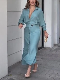 Women's Shirt Dress Casual Dress Sheath Dress Maxi Long Dress Outdoor Office Daily Polyester Fashion Modern Shirt Collar Button Long Sleeve Summer Spring Fall 2023 Loose Fit White Pink Blue Plain S M