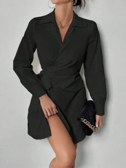 Women's Shirt Dress Casual Dress Sheath Dress Mini Dress Outdoor Daily Vacation Polyester Fashion Modern Shirt Collar Lace Up Long Sleeve Spring Fall Winter 2023 Regular Fit ArmyGreen Black White -HANA Luxury Wear Shop rbzfjh1695027668440