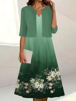 Women's Two Piece Dress Set Casual Dress Print Dress Outdoor Daily Fashion Elegant Print Midi Dress V Neck Half Sleeve Floral Stripe Regular Fit White Pink Blue Summer Spring S M L XL XXL -HANA Luxury Wear Shop rctytb1690542135647